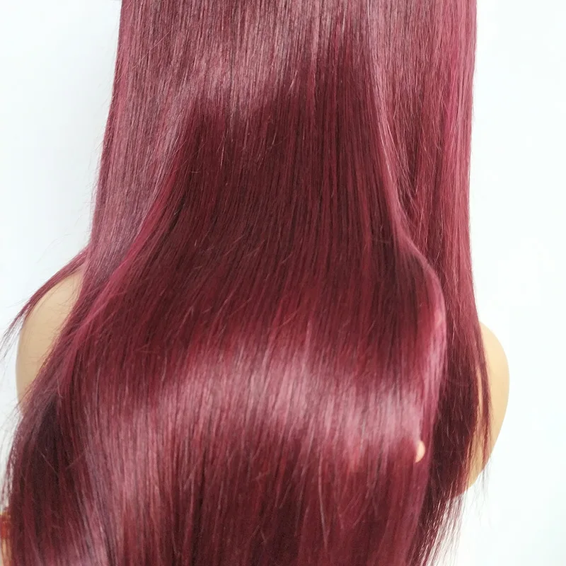 Burgundy Red Wine 13x4 Straight Brazilian Virgin 100% Human Hair Transparent Swiss HD Lace Front Wig for Black Women