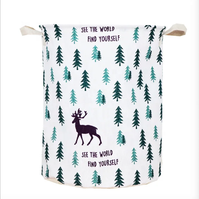 
Portable waterproof cotton washing bin foldable clothes bag collapsible cotton fabric canvas laundry basket 