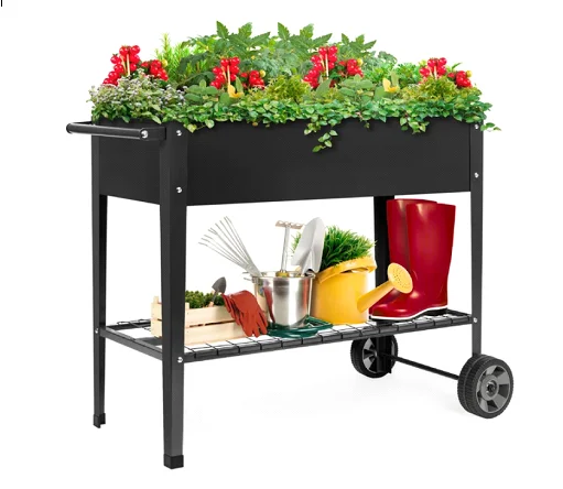 Mobile Metal Raised Garden Bed   Legs Wheels Elevated Tall Planter Box with Shelf for Indoor Outdoor Vegetable