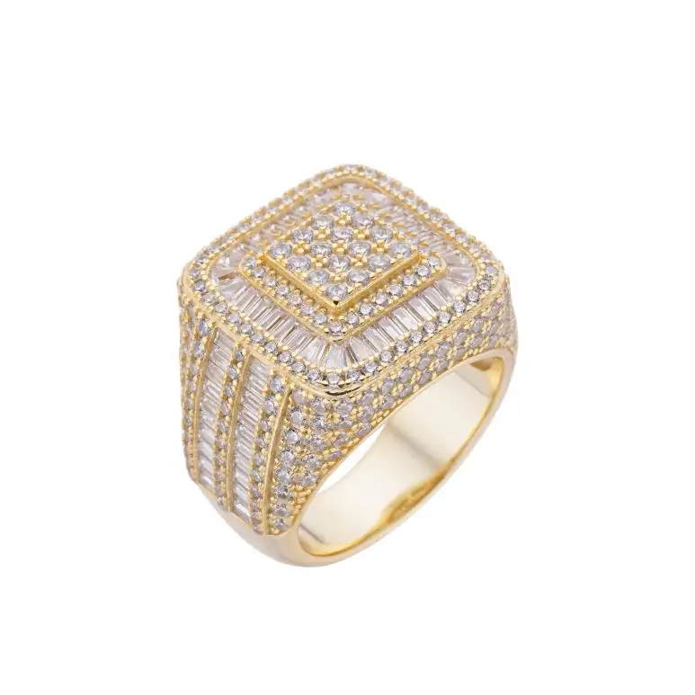 Turkey Mens 18K Gold Plated Copper 925 Sterling Silver Iced Diamond Cz Cheap Finger Ring Price For Boys