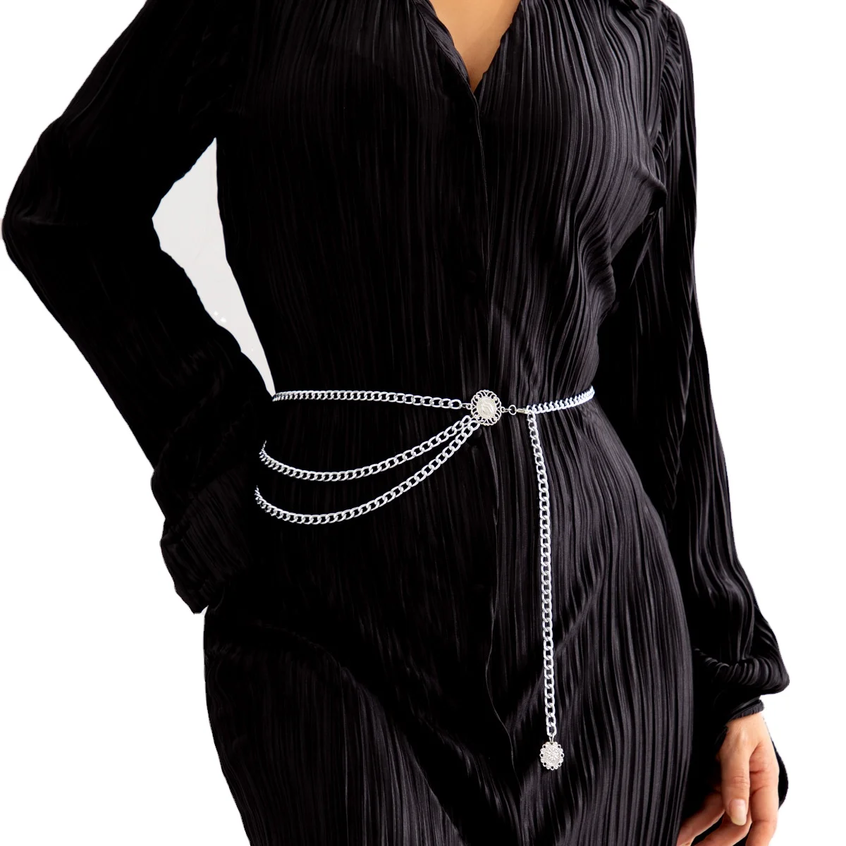 Alloy multi-layer exaggerated body chain Queen head retro street photo belt chain