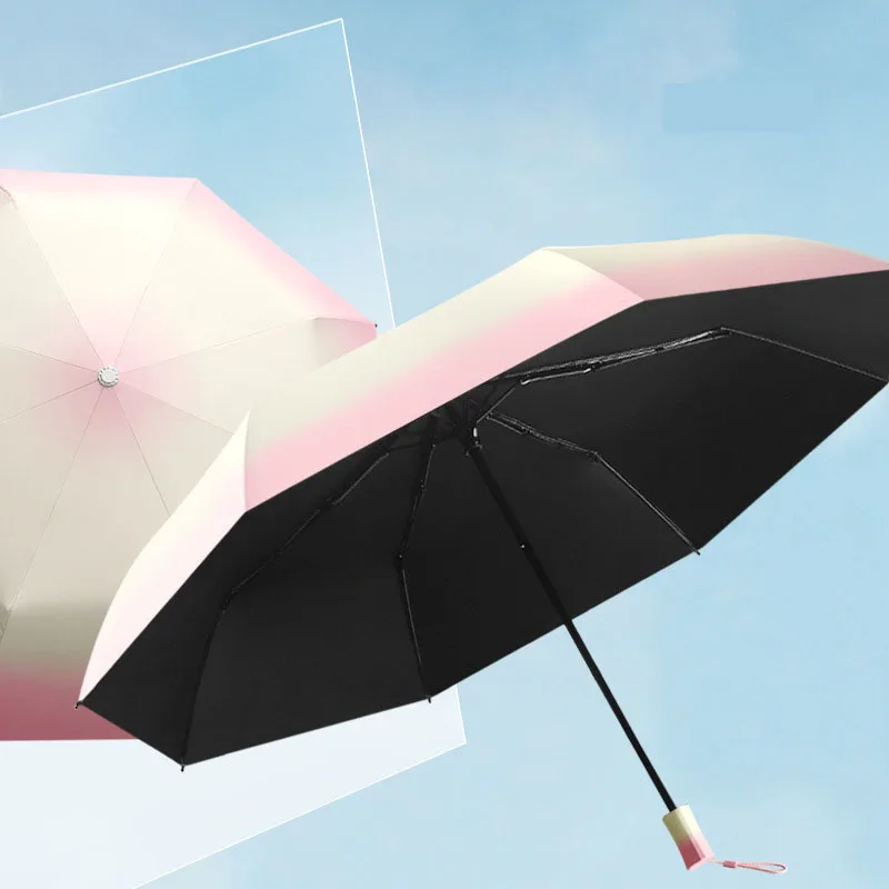 Factory Gradient Umbrella Double Sun Triple fold Sun protection vinyl umbrella Sunshine and rain premium sense umbrella