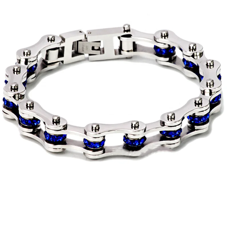 Factory Wholesale Stainless Steel Bicycle Chain Titanium Steel Motorcycle Diamond Punk Hip Hop Bracelet Custom
