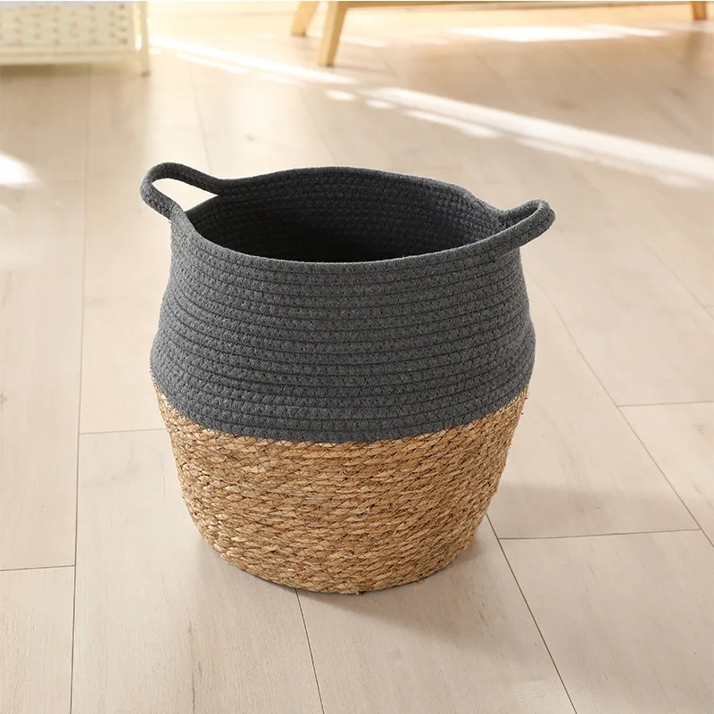 Eco-friendly Natural Material Seagrass and Water Hyacinth Storage Belly Baskets with Cotton Rope For plants and