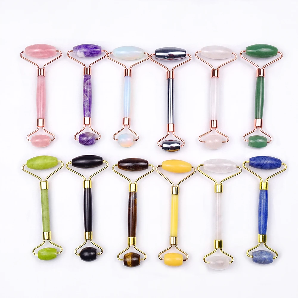 Customized OEM Brand Skincare Tools Natural Jade Stone Rose Quartz Facial Jade Roller