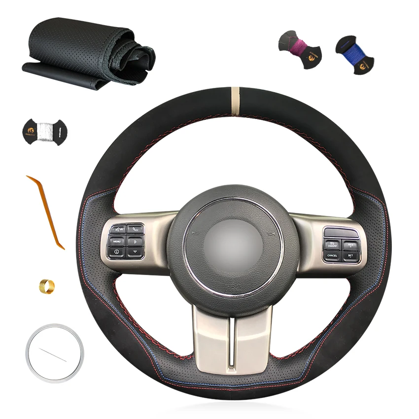 Hand Stitched Suede Leather Steering Wheel Covers for Jeep Compass Grand Cherokee Wrangler Patriot 2011 2012 2013 2014 2015