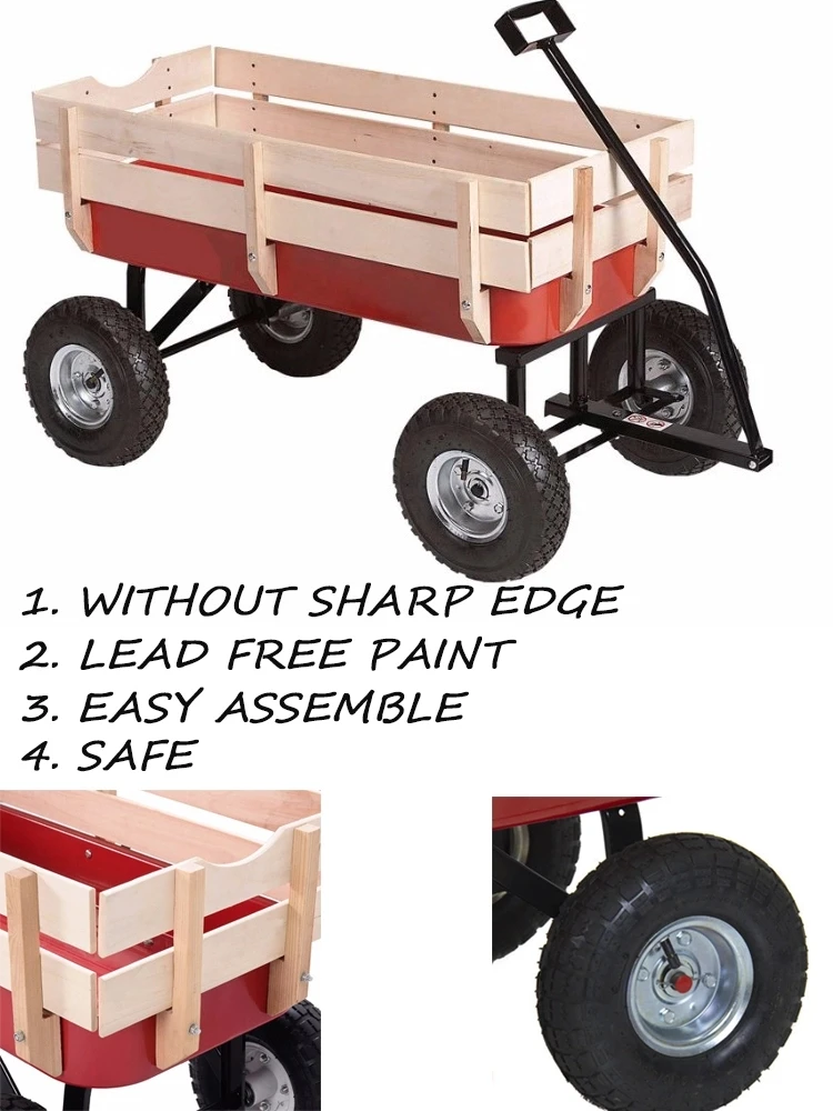 
Garden New Fashion Early Learning Kids Wooden Carriage Outdoor Wagon Pull Long Trolley 