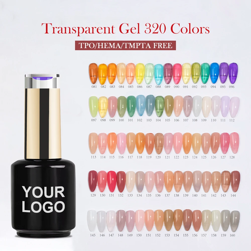 Transparent Color Gel Nail Supplies Wholesale 320 Colors OEM Free HEMA Nail Gel Polish UV Gel Nail Polish