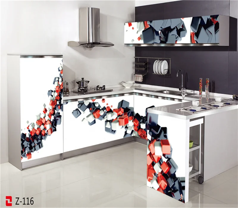 Bomei New Design 3D Fiberglass Kitchen Cabinets With Laminate Kitchen Cupboards