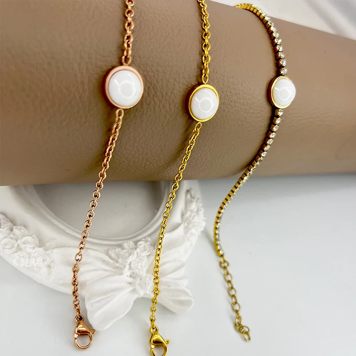 Stainless Steel Jewelry Crystal 2mm Cubic Zirconia Classic Tennis Bracelet Ceramic Stone Natural Bracelets