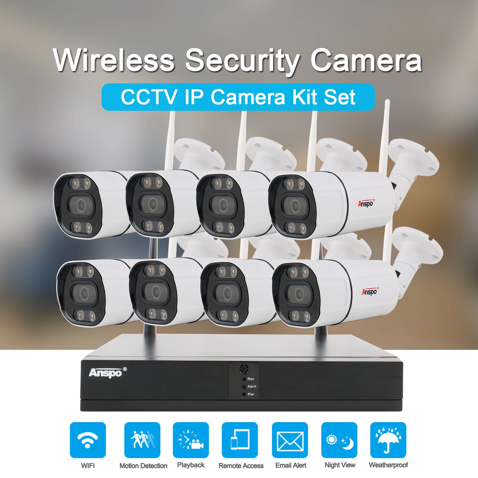 Anspo  HD 5mp 8CH SD Card   Waterproof Outdoor P2P  Wireless Bullet Camera 8CH Wifi NVR  Security camera  CCTV camera system