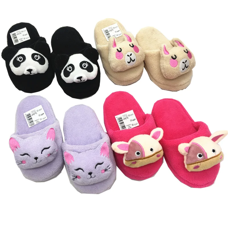 winter colorful cute kids home 3D animal slippers children coral velvet fleece soft shoes warm indoor baby floor anti-slip