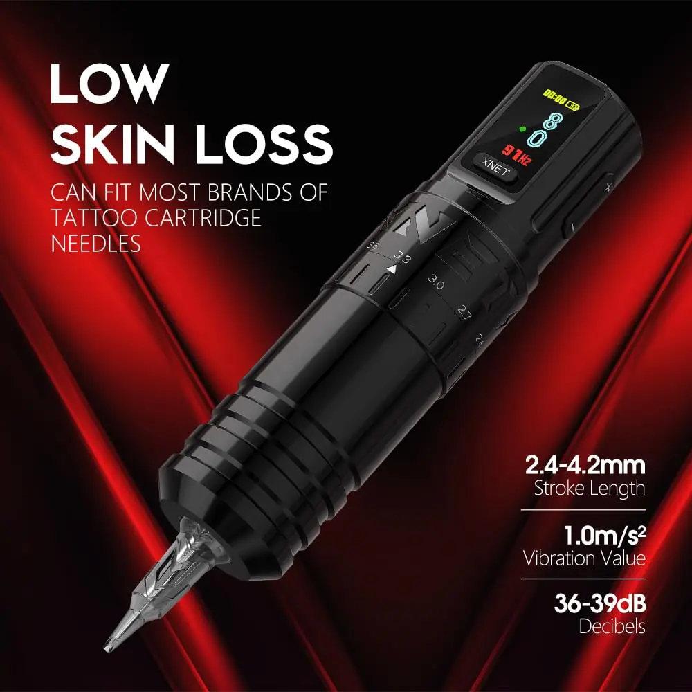 XNET Vipera 2.4-4.2mm Adjustable Stroke Tattoo Gun Set Wireless Tattoo Pen Machine Complete Kit with Extra Battery Cartridges