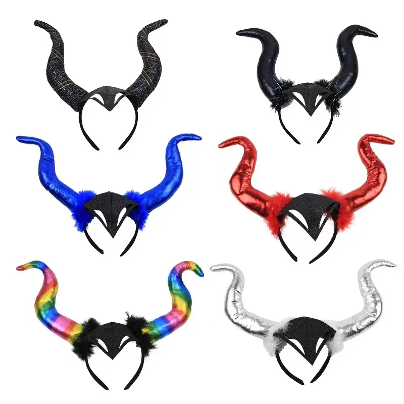 Popular Halloween Ghost Festival hair hoop demon large ox horn buckle decorative headdress costume ball party props