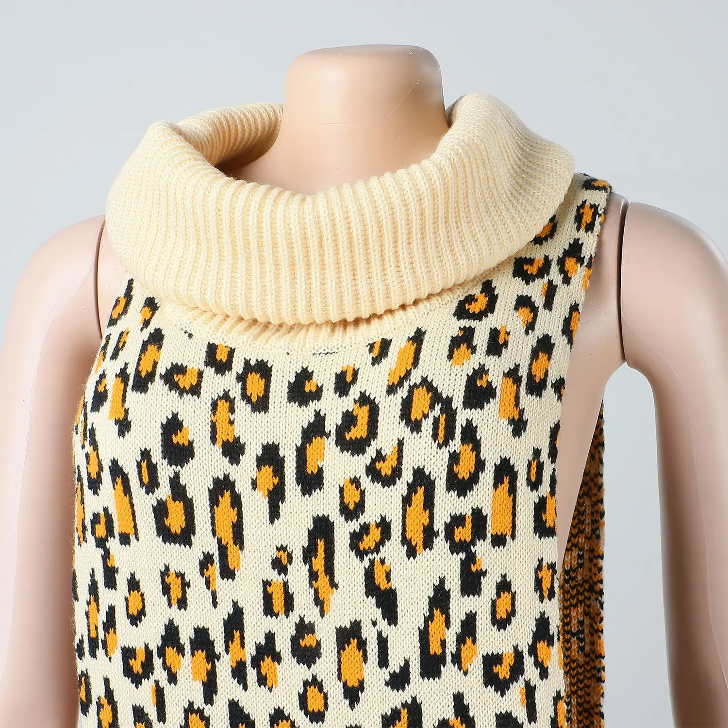 trending products 2021 new arrivals Fashion Sexy two sided split knitted fabric Leopard print sweater dress women clothing