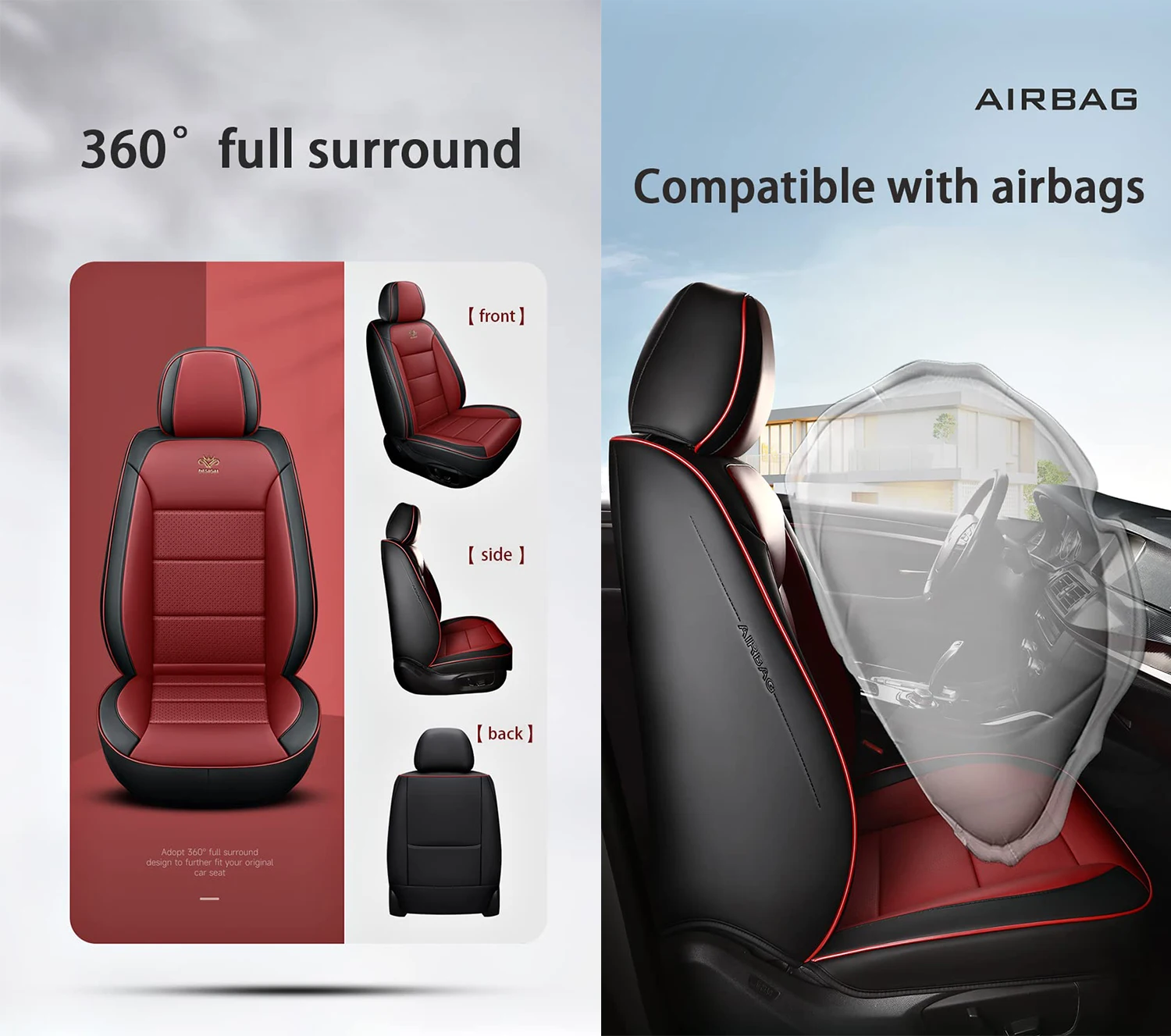 Sports Leather Car Seat Covers Full Set Protector Separate Headrest Cap Universal Fit for GMC Sierra 1500