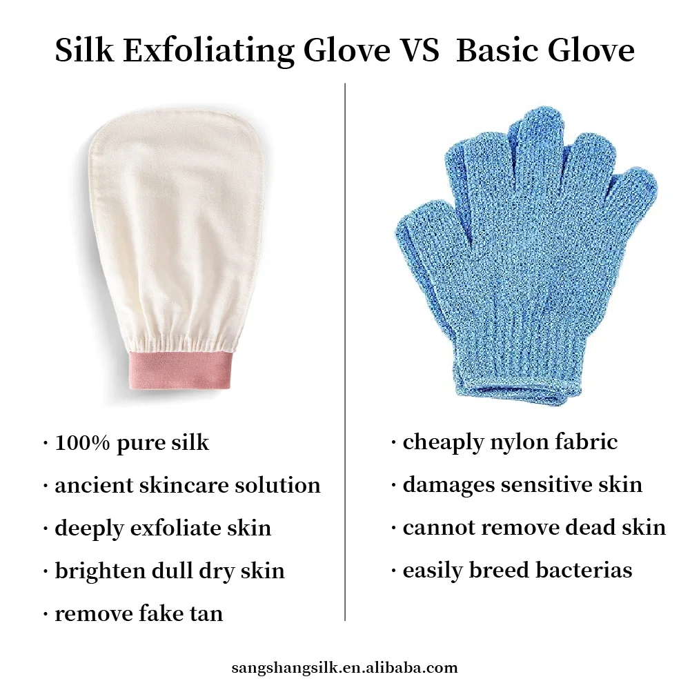 100% Raw Silk Face Mitt Exfoliating Silk Glove Pure Silk Bath Glove For Body And Face