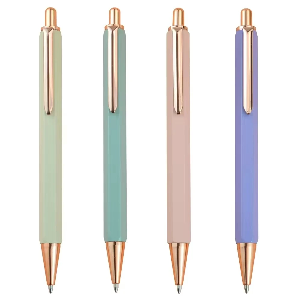Wholesale High Quality Metal Ballpoint Pens Gold Clip Aluminum Hotel Advertising Custom Logo Printed Pen Hexagonal Push Design