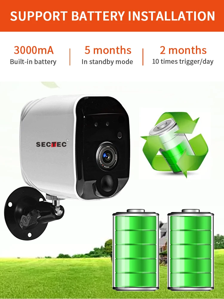 Sectec HD 1080P Smart Home Wifi Cam Security CCTV Camera Surveillance Camera Wireless Battery IP Camera