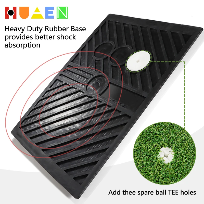 HUAEN GOLF Hot-selling Golf Course Skidproof Rubber Tri-turf Mini Hitting Mat Putting Practice Golf Mat The pair of grass
