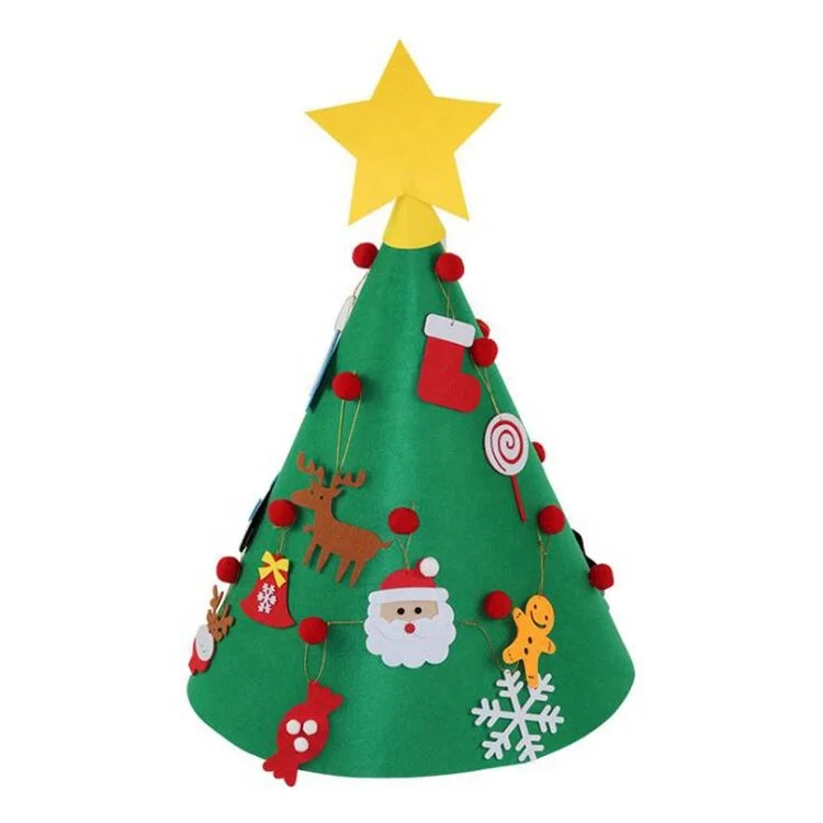 free sample big stock 2023 funny 3D DIY felt christmas tree with LED string lights