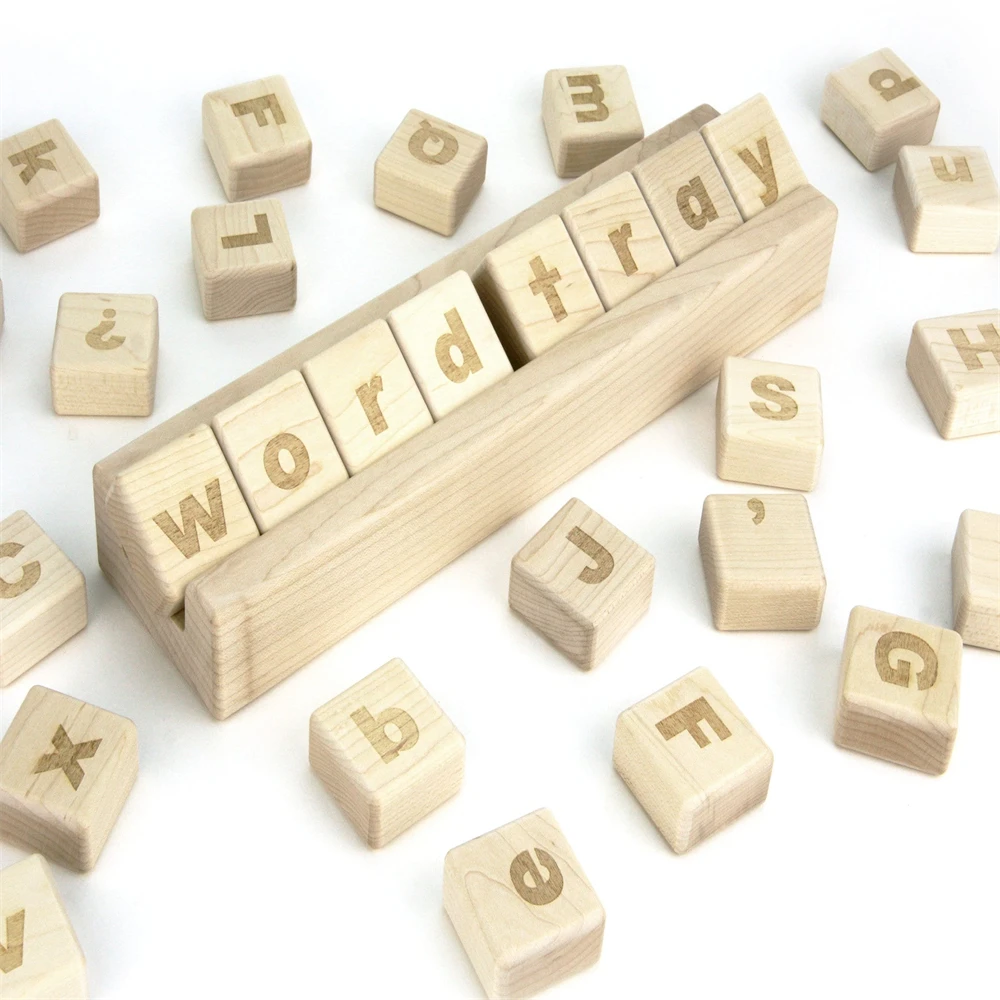 Factory Wholesale Wooden  Handmade Educational Toys Stacking Alphabet Gift Spelling Word Tray Bricks Letters Blocks