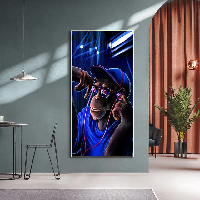 
Explosion style abstract modern pop art DJ monkey painting art picture HD printing decoration living room 