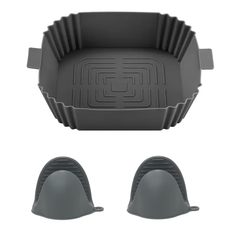 Square reusable silicone air fryer accessories silicone pot basket liner silicone baking pan for air fryer with air circulation