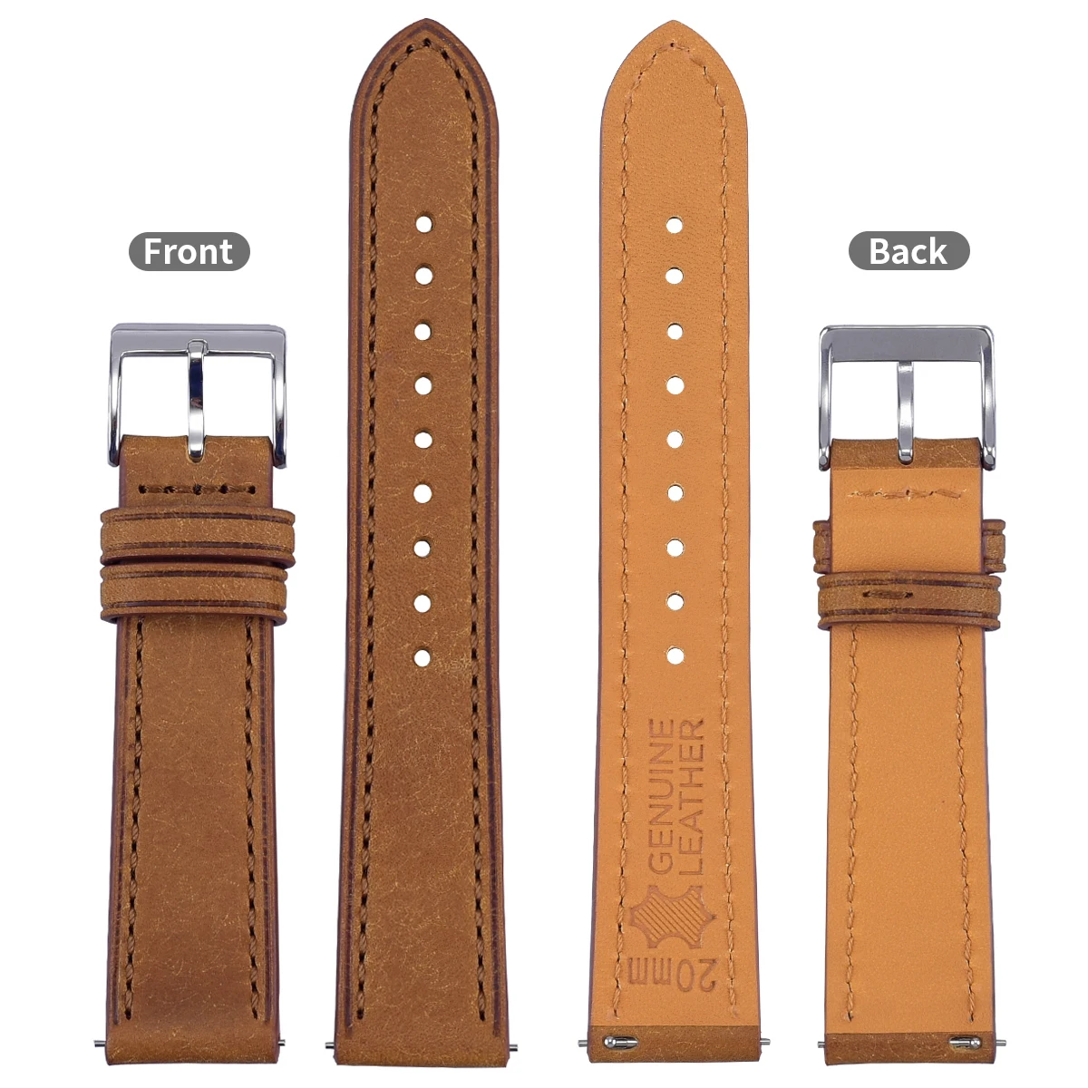 LAIHE Korean Genuine Italy Pueblo Leather Wrist Band 316 Matt Black Buckle 18mm 20mm 22mm Top Grain Vintage Leather Watch Band