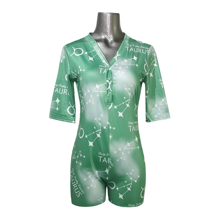 HSZ 989 Adult Onesie Short Sleeve Hot Sexy Women Pyjamas girls Bodysuit Jumpsuit Pajamas Onsie Wholesale Zodiac Print