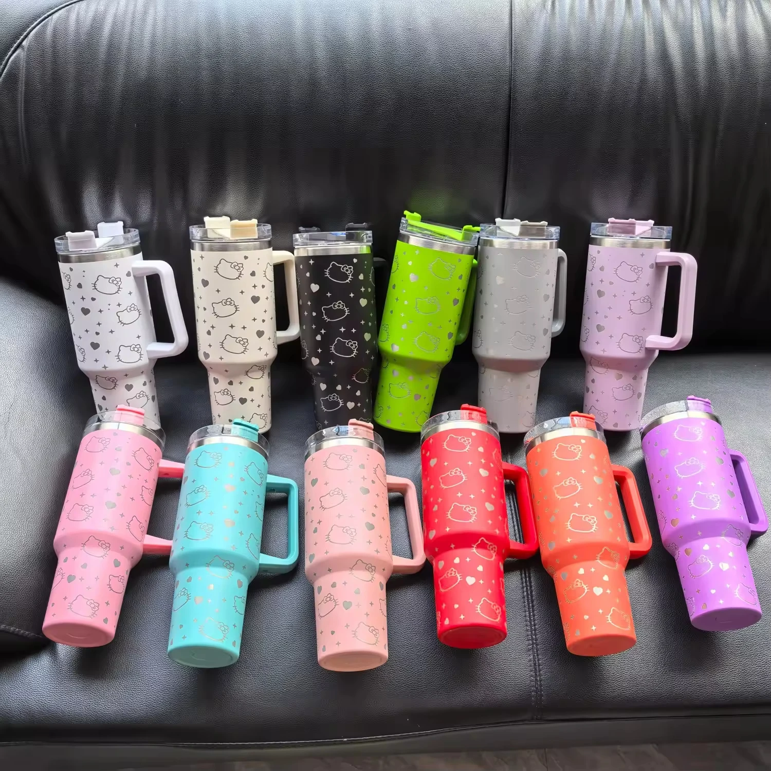 Custom teal pink laser engraving cartoon HK kitty taylors ST Vacuum flask Insulated thermal tumbler 40oz coffee mugs with handle