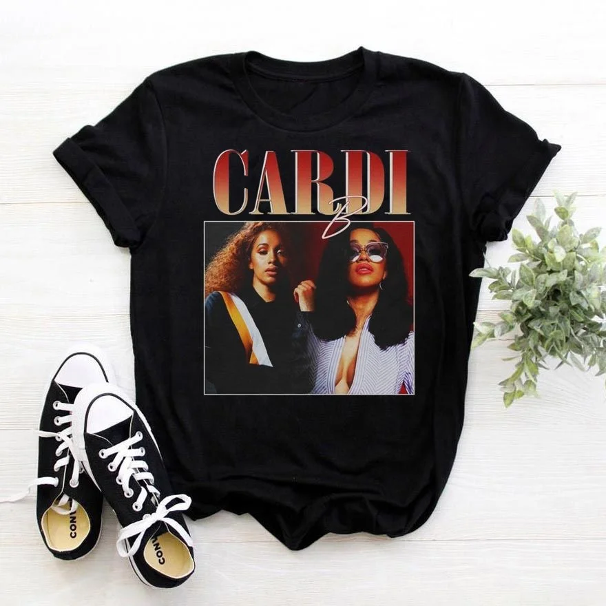 
Dropshipping Fashion Cardi B Women Graphic Tees Custom Logo Print Stretch Cotton Loose Fit Woman T-shirt 