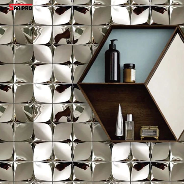 SANIPRO KTV Bar Hotel Restaurant Home Interior Decor Tiles Ceiling Brick Three Dimensional Bathroom Wall Tile Metal Mosaic