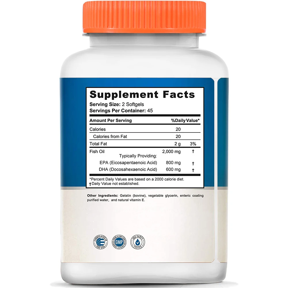 Детские капсулы Nootropics Omega 3 Fish Oil 2000 mg с 800 EPA и 600 DHA улучшая интеллект