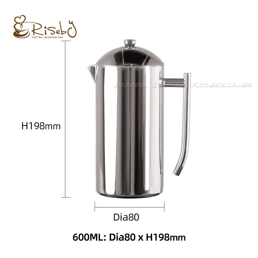 Double Wall 600ml Italy Coffee Maker Pot Manual Coffee Press Stainless Steel Espresso Tea Filter Kettle Coffee French Press