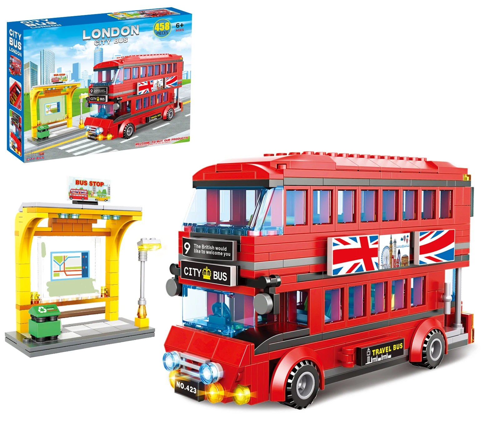 458PCS Double Deckers City London Travel Bus and Bus Station Building Blocks Set, Best Learning Roleplay STEM Bricks Play Toys