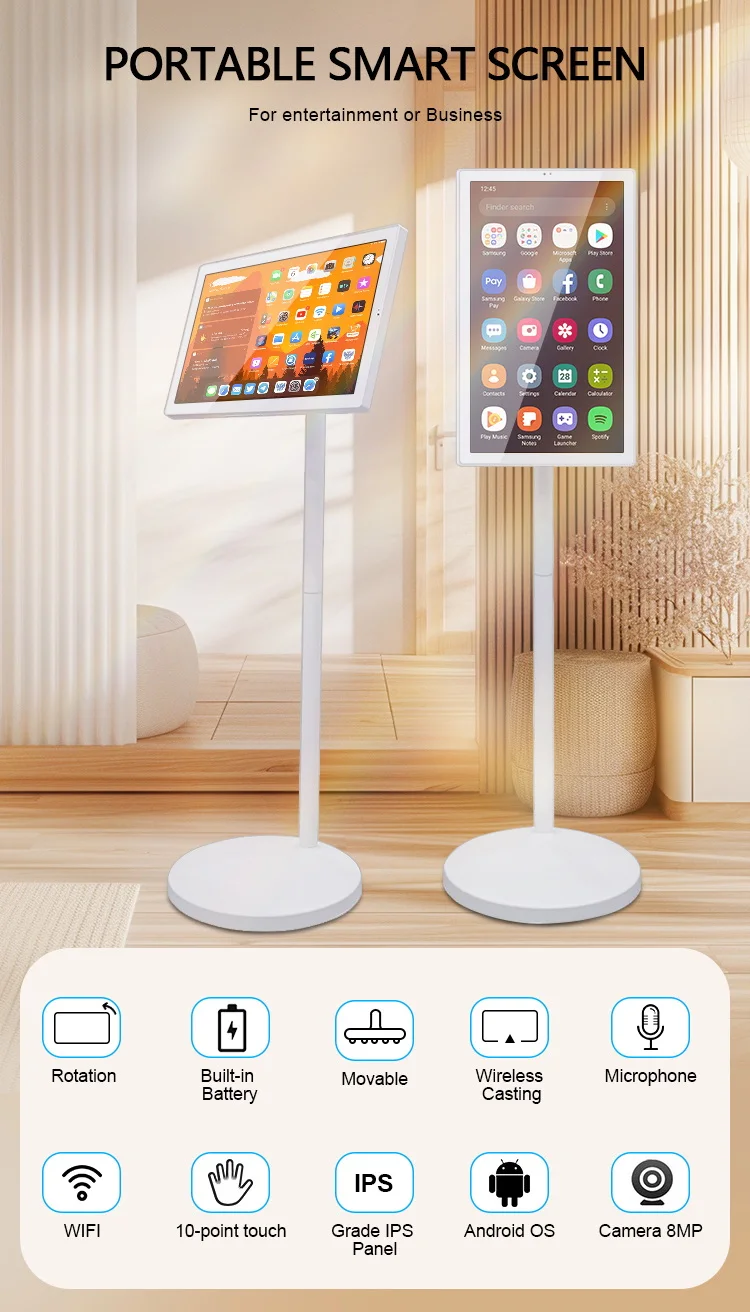 portable indoor 21inch table interactive movable battery tv television digital signage lcd stand kiosk