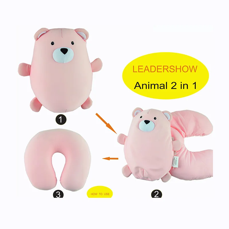 Custom Animal U shape Cushion Pillow  2 in 1 Soft Plush Toy Personalized Rest Travel Car Neck Pillow