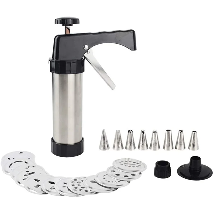 Stainless Steel Biscuit Press Cookie Gun Set 20 Cookie discs 4 nozzles DIY Biscuit Maker Churro Maker Cookie Press Gun Kit