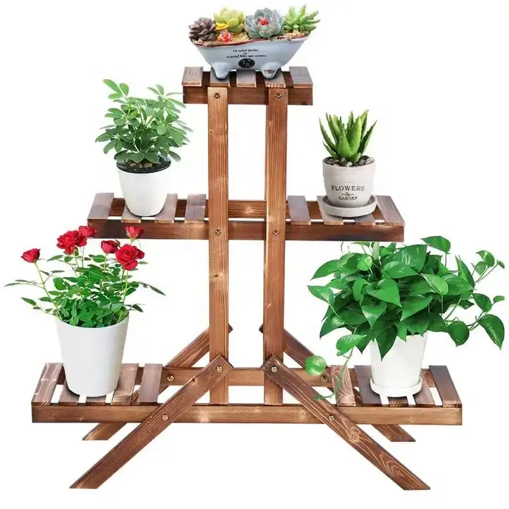 3 Tier Wooden Carbonized Flower Plant Stand Shelf Pot Rack Multiple Planter Holder Flower Rack Display Shelf