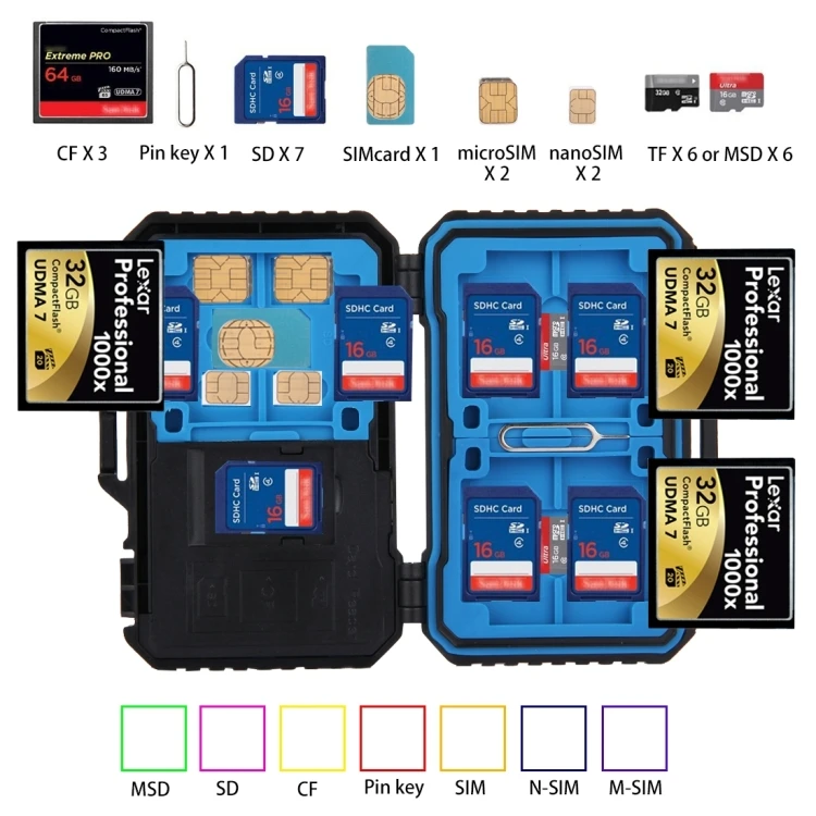 Кардридер PULUZ + чехол 22 в 1 для карт памяти стандарта SIM 2Micro-SIM 2Nano-SIM 3CF 7SD 6TF контакт