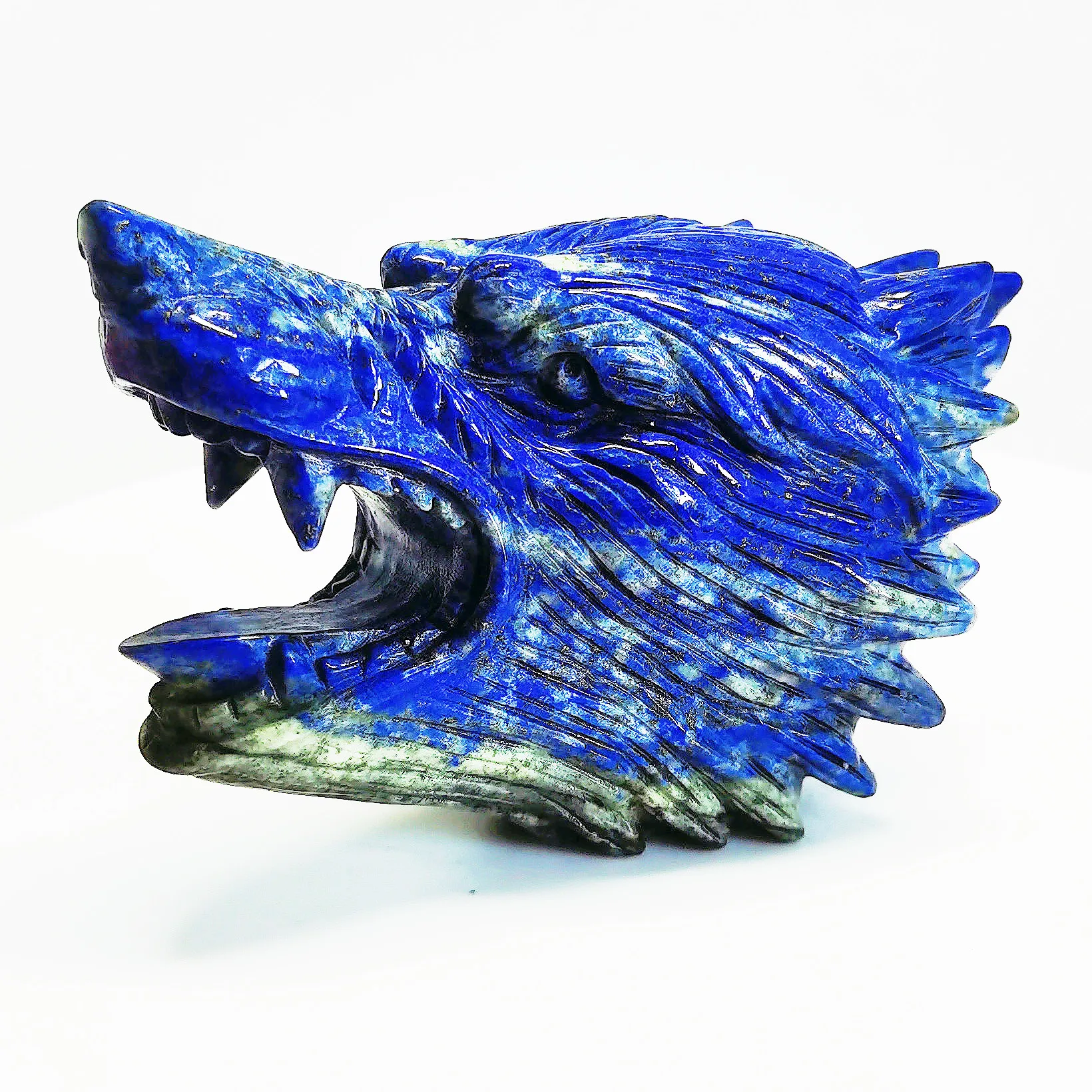 Natural Healing Hand Carved Lapis Lazuli Crystal Wolf Skull