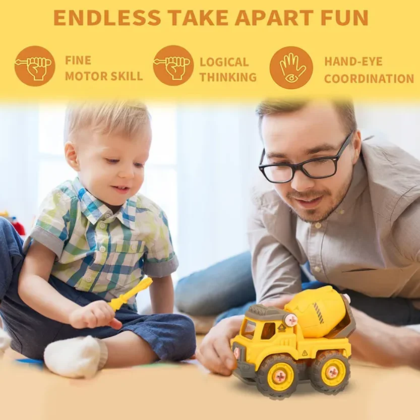 5 in 1 Deformation Construction Engineering Vehicle Toys Take Apart Robot Toys for Kids Educational Transform into Robot