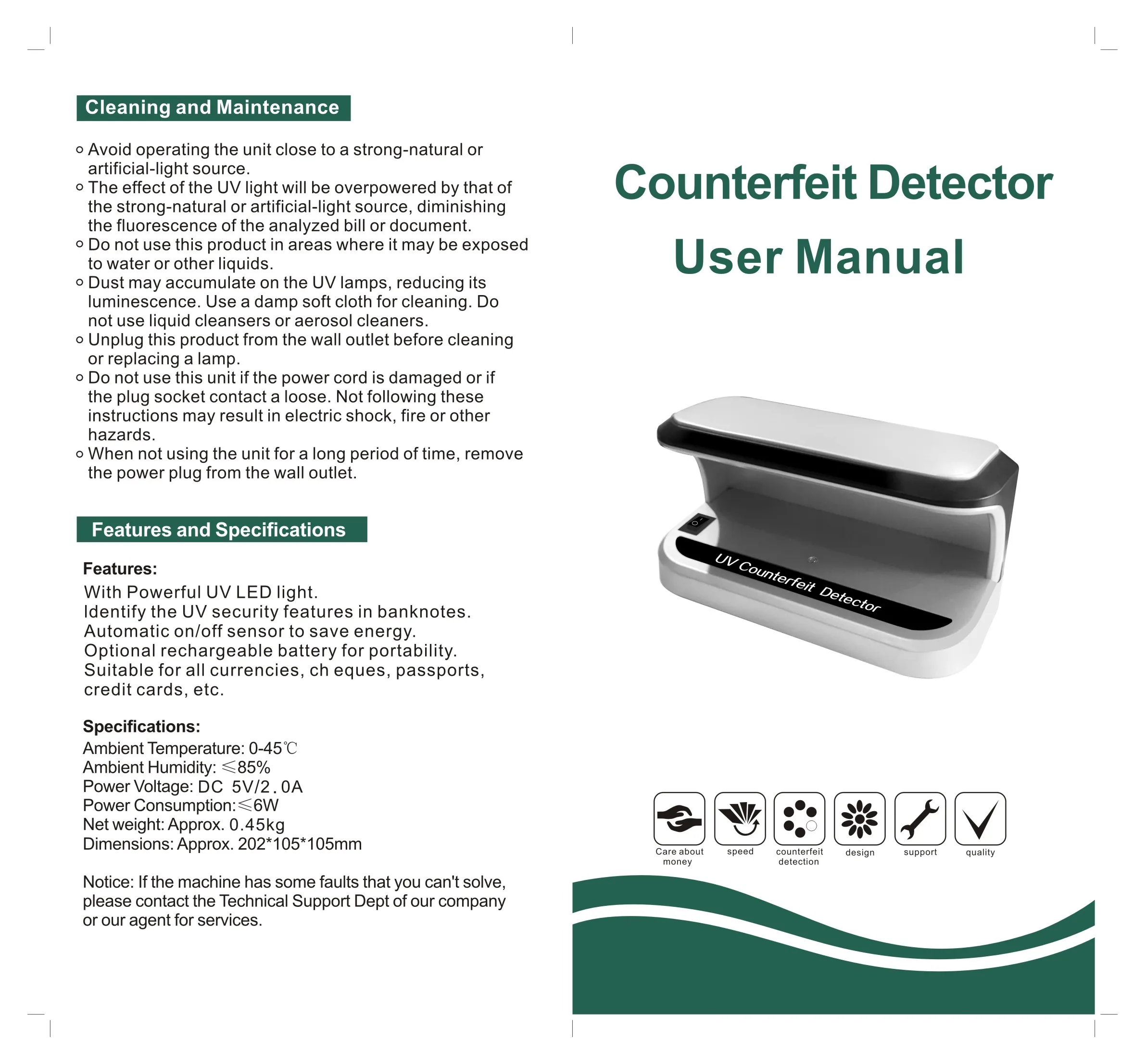 UNION 6604 Portable Money Detector Machine Counterfeit Banknote UV Bill Counter Detector with Battery USE