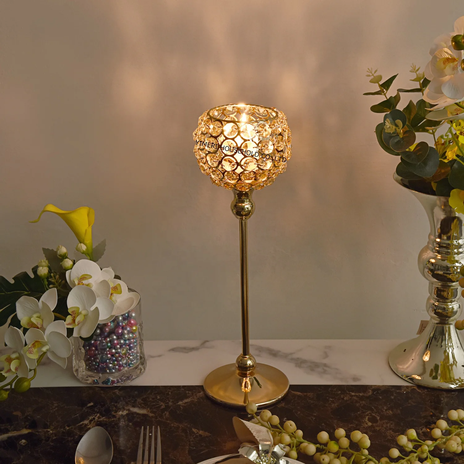 Crystal Ball Candle Holder for Centerpieces Gold Pillar Metal Luxury 5 Size 50 Gold Silver Plating European Style Weddings