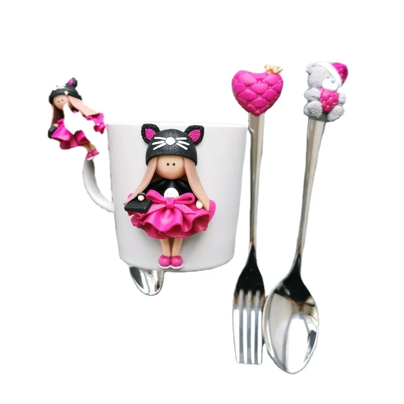 Керамическая кружка Cutie Cat girl dress up, Подарочная кружка из полимерной глины