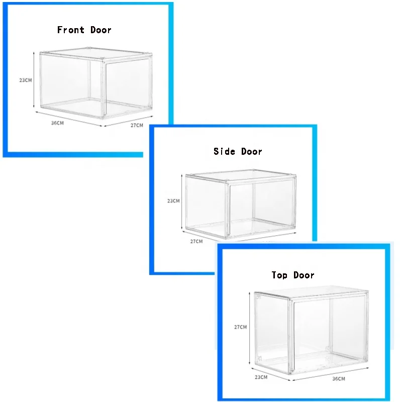 XJH High Quality Display Sneakers Shoe Box Stackable Easy Assembly Drop Front Plastic PET Multifunction Transparent Modern 10pcs