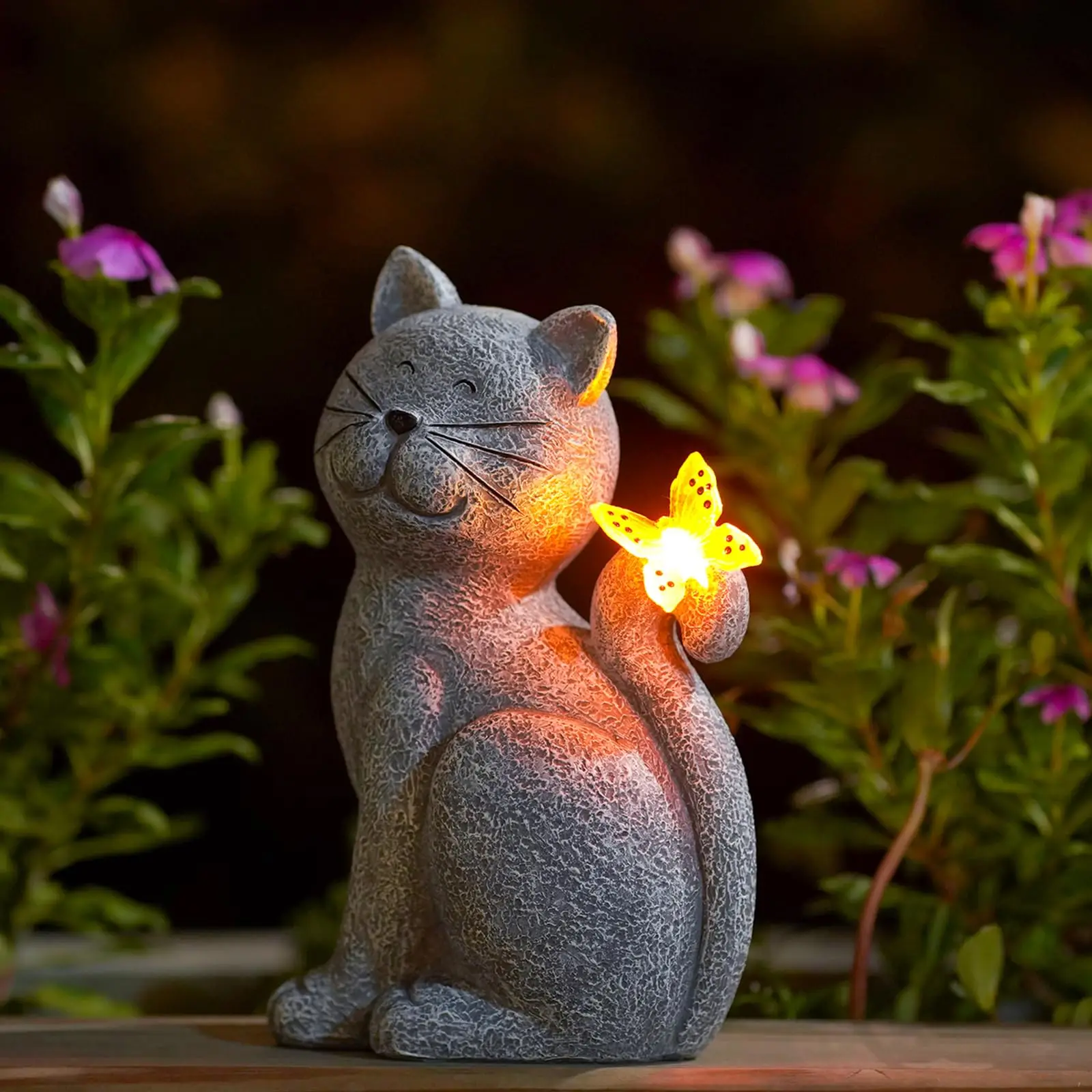 Hot Sale Solar Cat Outdoor Statues for Garden Outside Decor with Butterfly Clearance for Yard Art Lawn Ornaments
