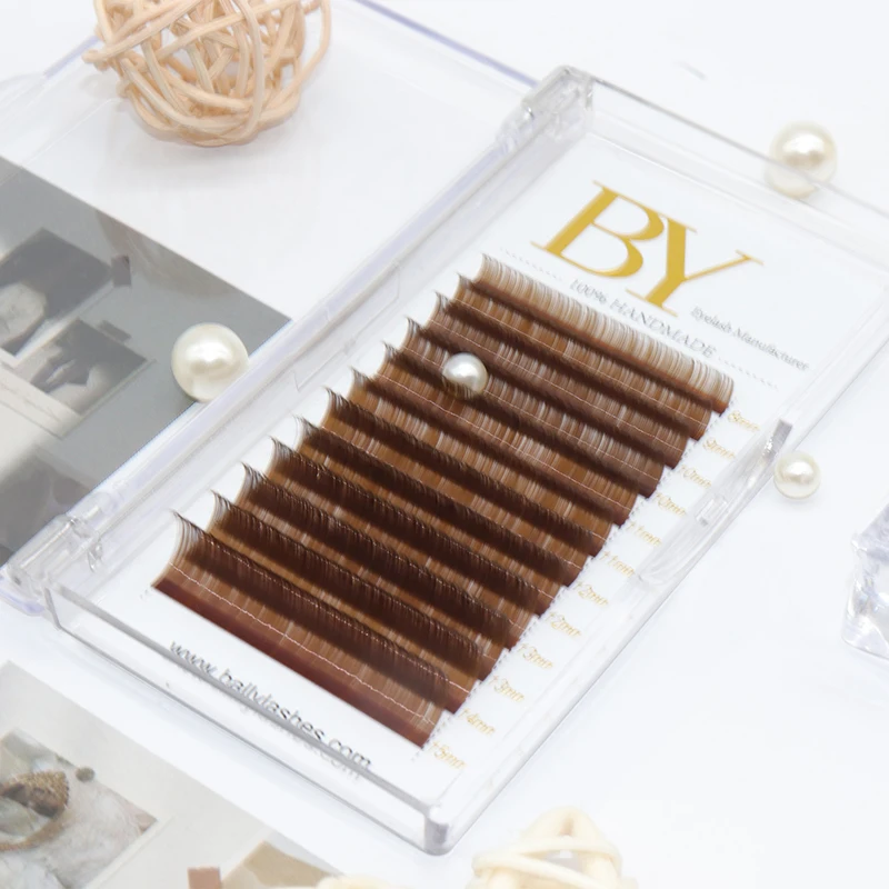 BY Wholesale Professional Nature 0.3 0.5 0.7 Brown color lashes With OEM& ODM Private Label C D Individual brown Eyelash Extensi