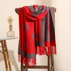 2022 дизайнерский зимний новый модный кашемировый шерстяной жаккардовый шарф с рисунком оленя, шаль из пашмины